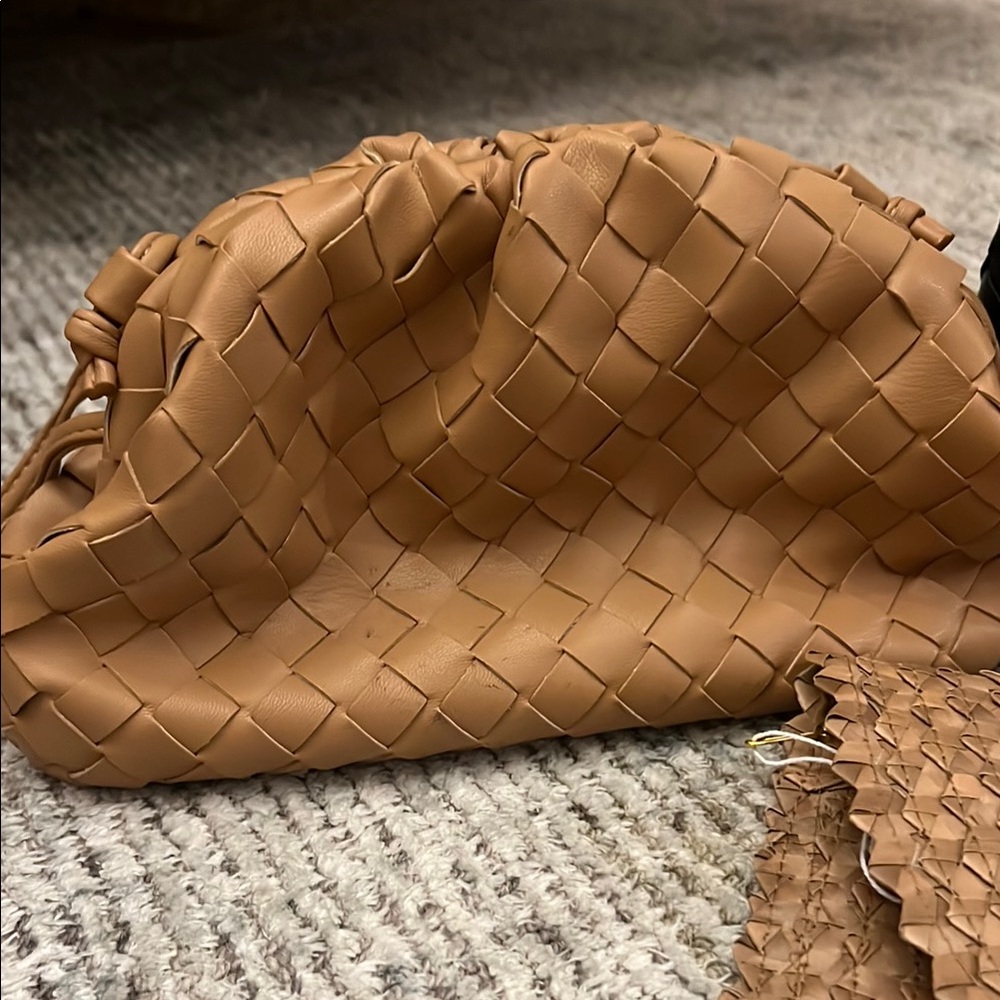 Woven Tan Leather Clutch